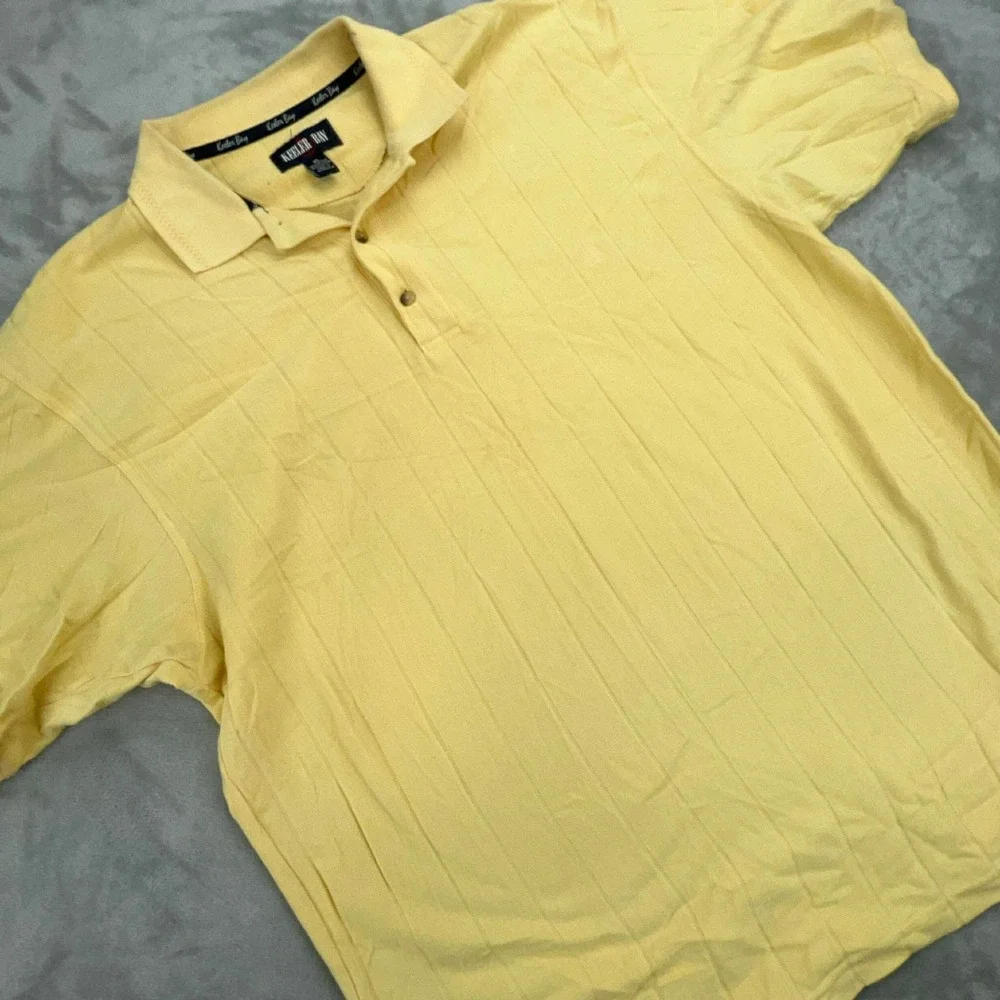 Keeler Bay Mens XL Yellow Short Sleeve Textured‎ Stripe Sailboat Polo Shirt